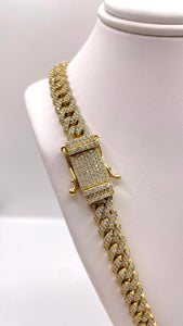 8.8mm 14.30 CT. Natural Diamond Zig-Zag Cuban Chain In 10 KT Yellow Gold