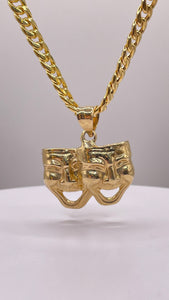 Gemini Laugh Now Cry Later Pendent & Cuban Chain Combo In 10 KT Yellow Gold