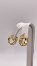 Load image into Gallery viewer, 18 KT Yellow Gold Clover Hoop Earrings With Cubic Zirconias