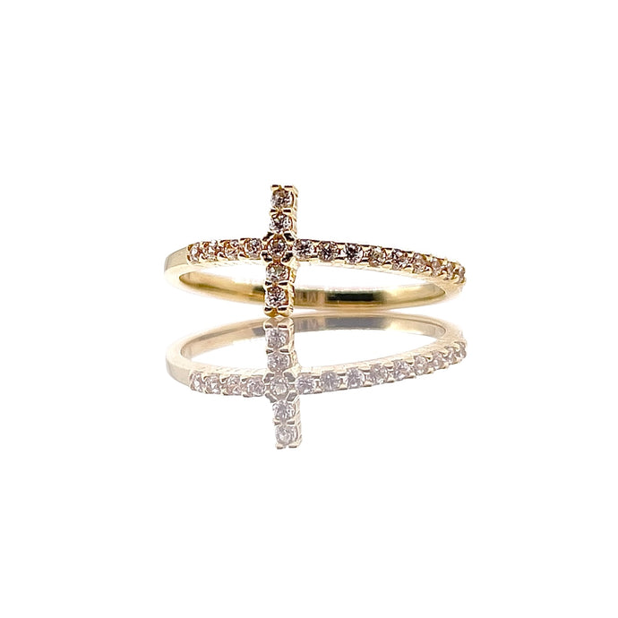 Dainty Cross Ring In 10 KT Yellow Gold With CZ