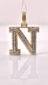 0.67 CT. Natural Diamond Two-Tone Initial N Pendent In 10 KT Gold
