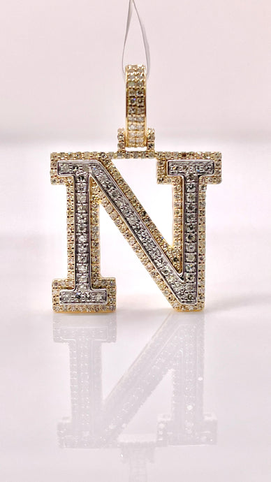 0.67 CT. Natural Diamond Two-Tone Initial N Pendent In 10 KT Gold
