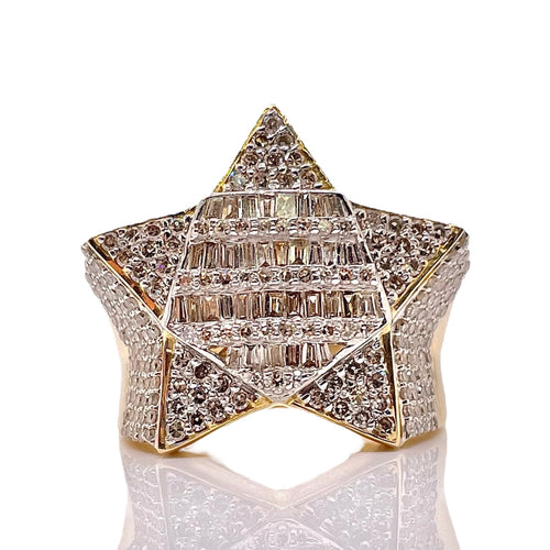 Approx 1.85 CT. Natural Diamond Star Shape Ring In 10 KT Yellow Gold