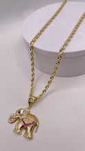 Load image into Gallery viewer, Elephant Pendent &amp; Rope Chain Combo In 10 KT Yellow Gold With CZ