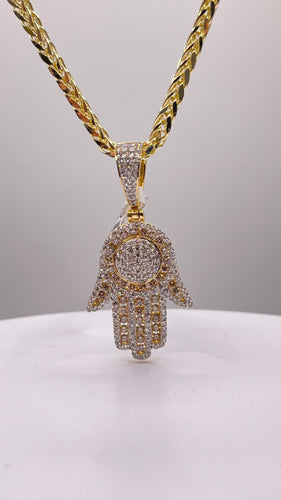 1.47 CT. Natural Diamond Hamsa Hand Pendant In 10 KT Yellow Gold