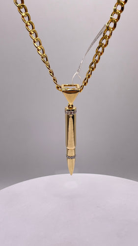 0.23 CT. Natural Diamond Bullet Pendant & Curb Chain Combo In 14 KT Yellow Gold