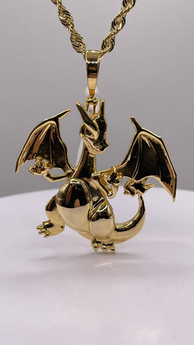 10 KT Yellow Gold Custom Charizard Pendent