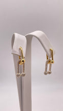 Load image into Gallery viewer, 18 KT Yellow Gold Hardware Style Earrings With CZ Stones