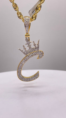 0.51 CT. Natural Diamond Initial C Pendant With Crown In 10 KT Yellow Gold