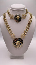 Load image into Gallery viewer, Medusa Face CZ Chain &amp; Bracelet Combo In 14 KT Yellow Gold