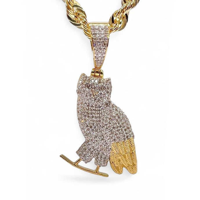 0.87 CT. Natural Diamond Owl Pendant In 10 KT Yellow Gold