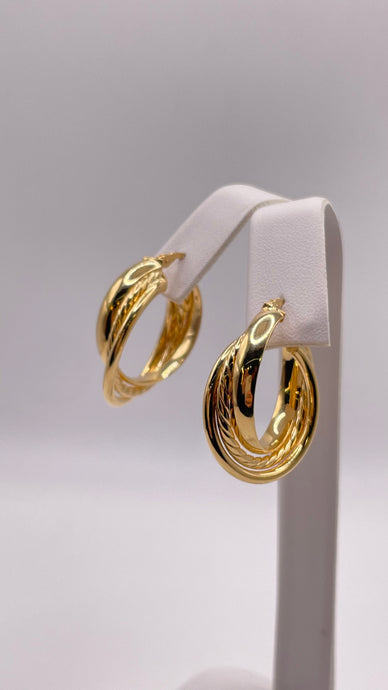 14 KT Yellow Gold Unique Hoop Earrings