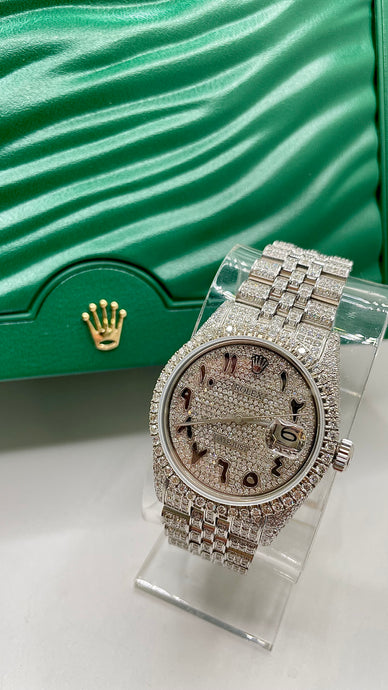 36mm DateJust Rolex Watch Approx 15.00 CT. Natural Diamonds With Arabic Dial