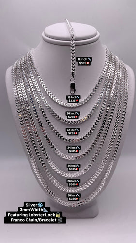 3mm Franco Chain/Bracelet In Silver