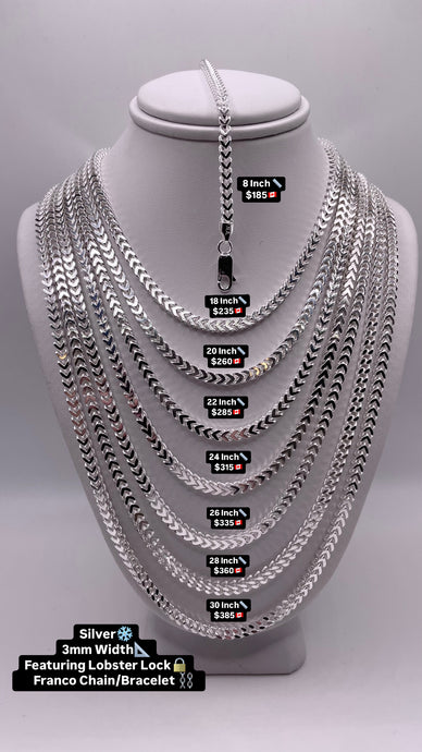 3mm Franco Chain/Bracelet In Silver