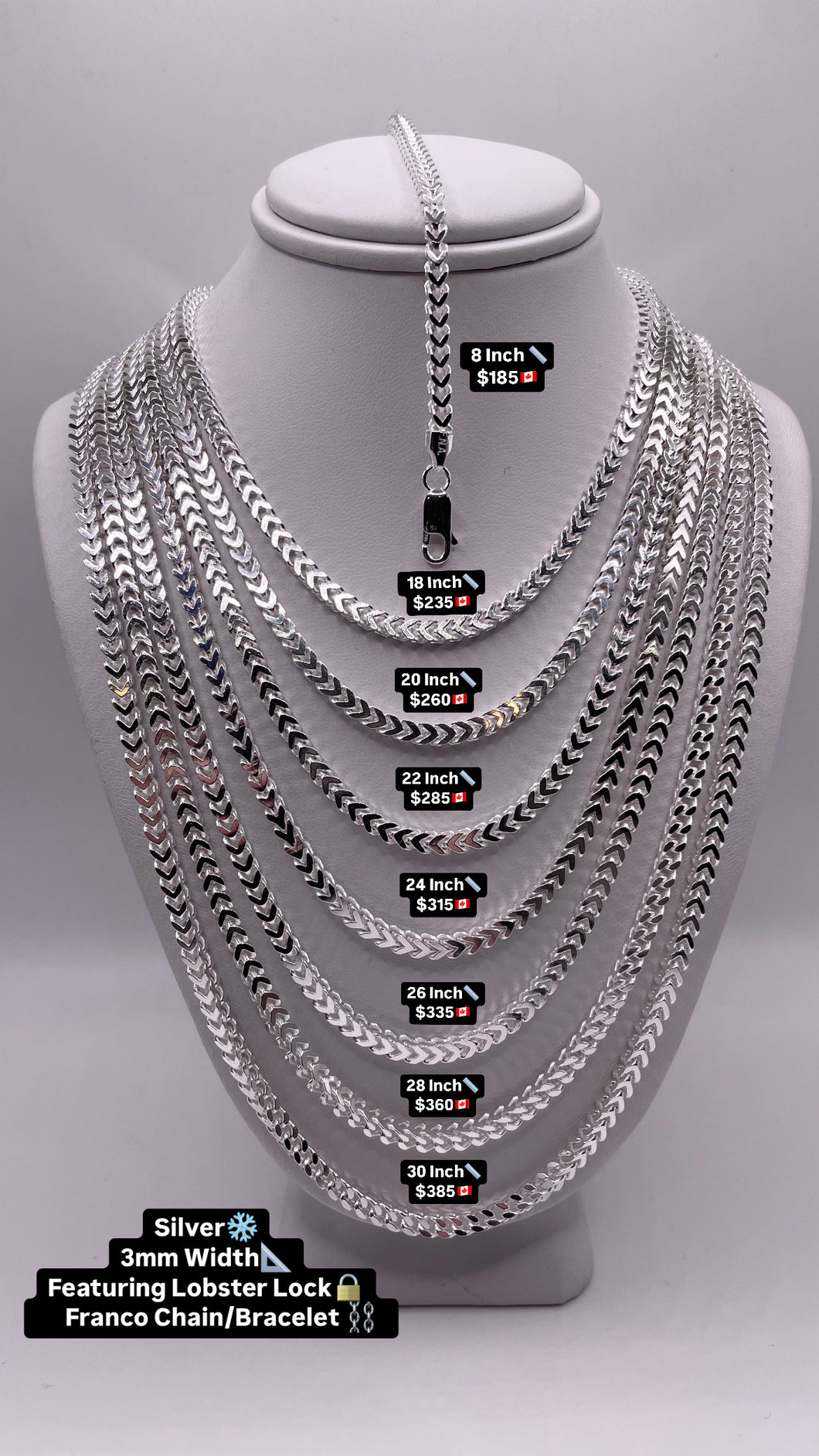 3mm Franco Chain/Bracelet In Silver