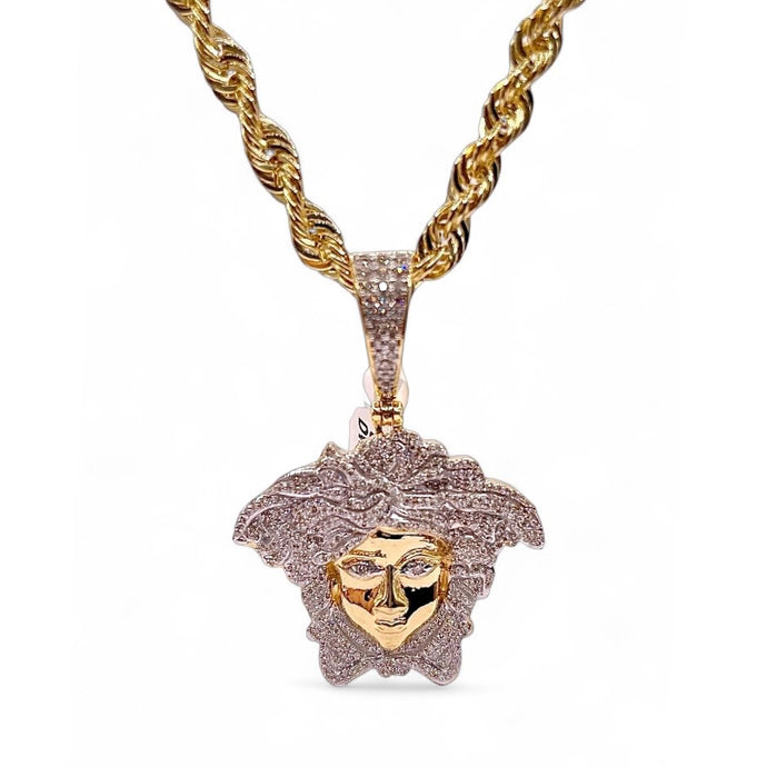 0.45 CT. Natural Diamond Medusa Face Pendent In 10 KT Yellow Gold