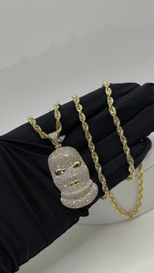 2.37 CT. Natural Diamond Ski Mask Pendent & Rope Chain Combo