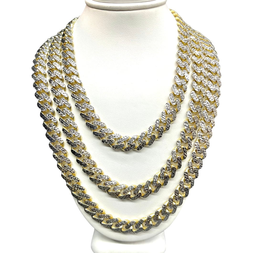 9mm Two-Tone Diamond Cut Monaco Link Chain In 10 KT Yellow & White Gold