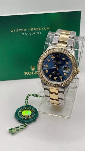 36mm Two-Tone Oyster Perpetual DateJust Rolex Watch With Bright Blue Diamond Dial