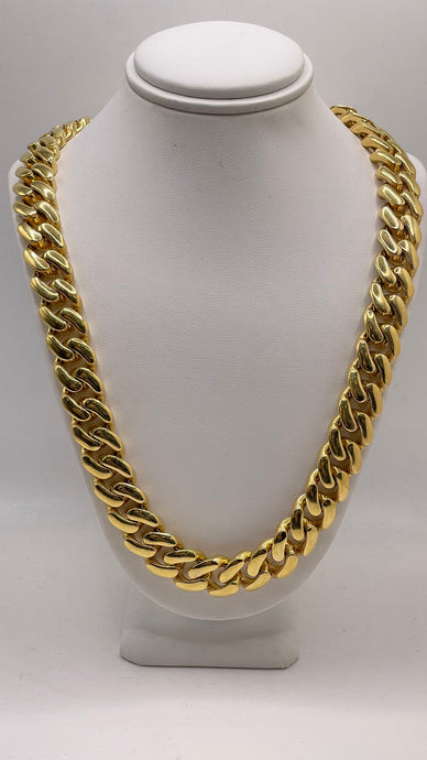 12.7mm Cuban Link Chain With CZ Lock In 10 KT Yellow Gold