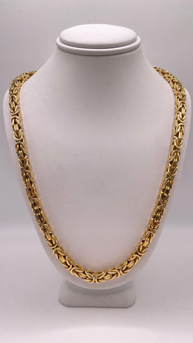5.3mm Solid Byzantine Link Chain In 10 KT Yellow Gold Featuring Dragon Lock
