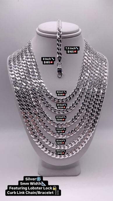 5mm Curb Chain/Bracelet In Silver