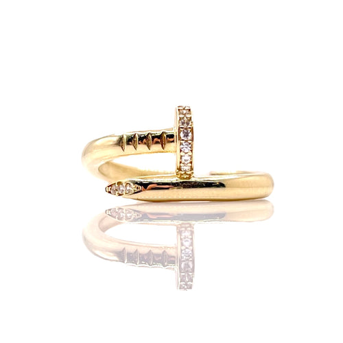 Nail Ring In 10 KT Yellow Gold With CZ