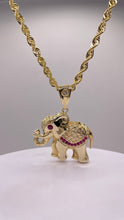 Load image into Gallery viewer, Elephant Pendent &amp; Rope Chain Combo In 10 KT Yellow Gold With CZ