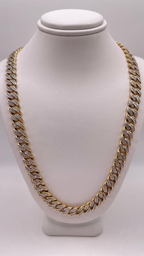 8.9mm Natural Diamond Cuban Link Chain In 10 KT Yellow Gold