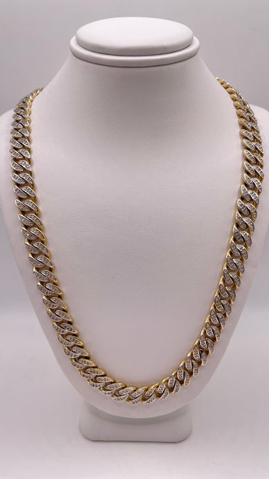 8.9mm Natural Diamond Cuban Link Chain In 10 KT Yellow Gold