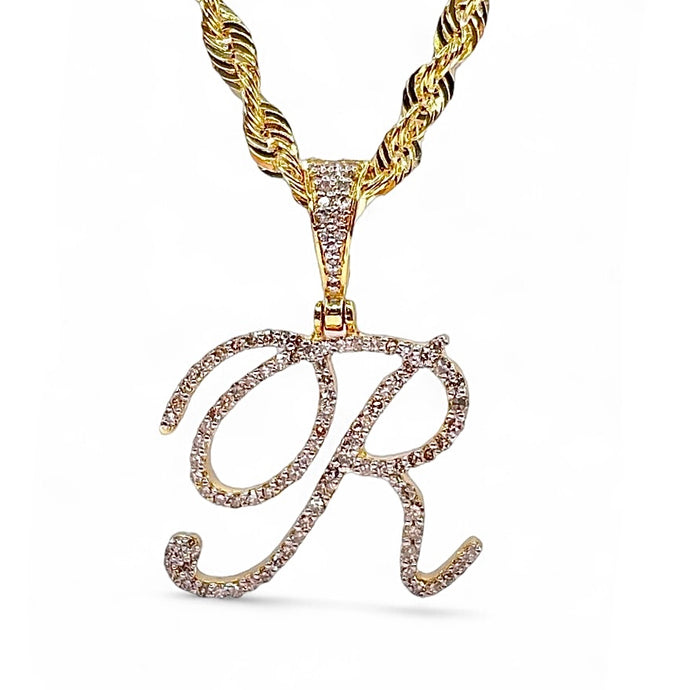 0.47 CT. Natural Diamond Initial R Pendent In 10 KT Yellow Gold