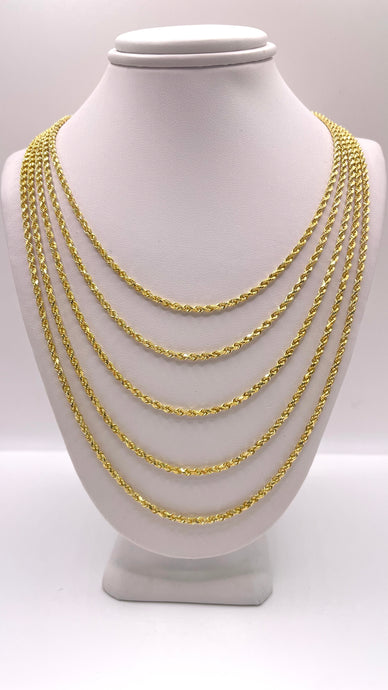 2mm Semi Solid Rope Chain/Bracelet In 10 KT Yellow Gold