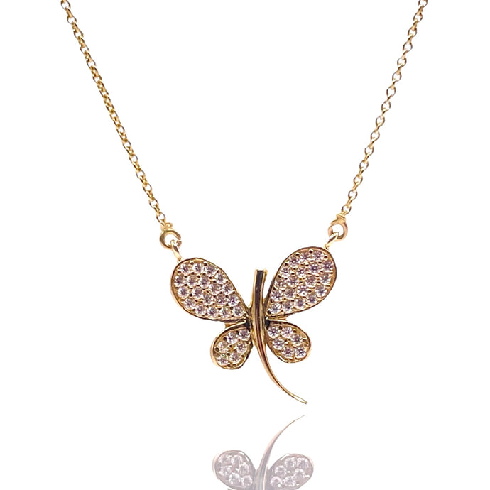 Butterfly Pendent In 10 KT Yellow Gold With CZ