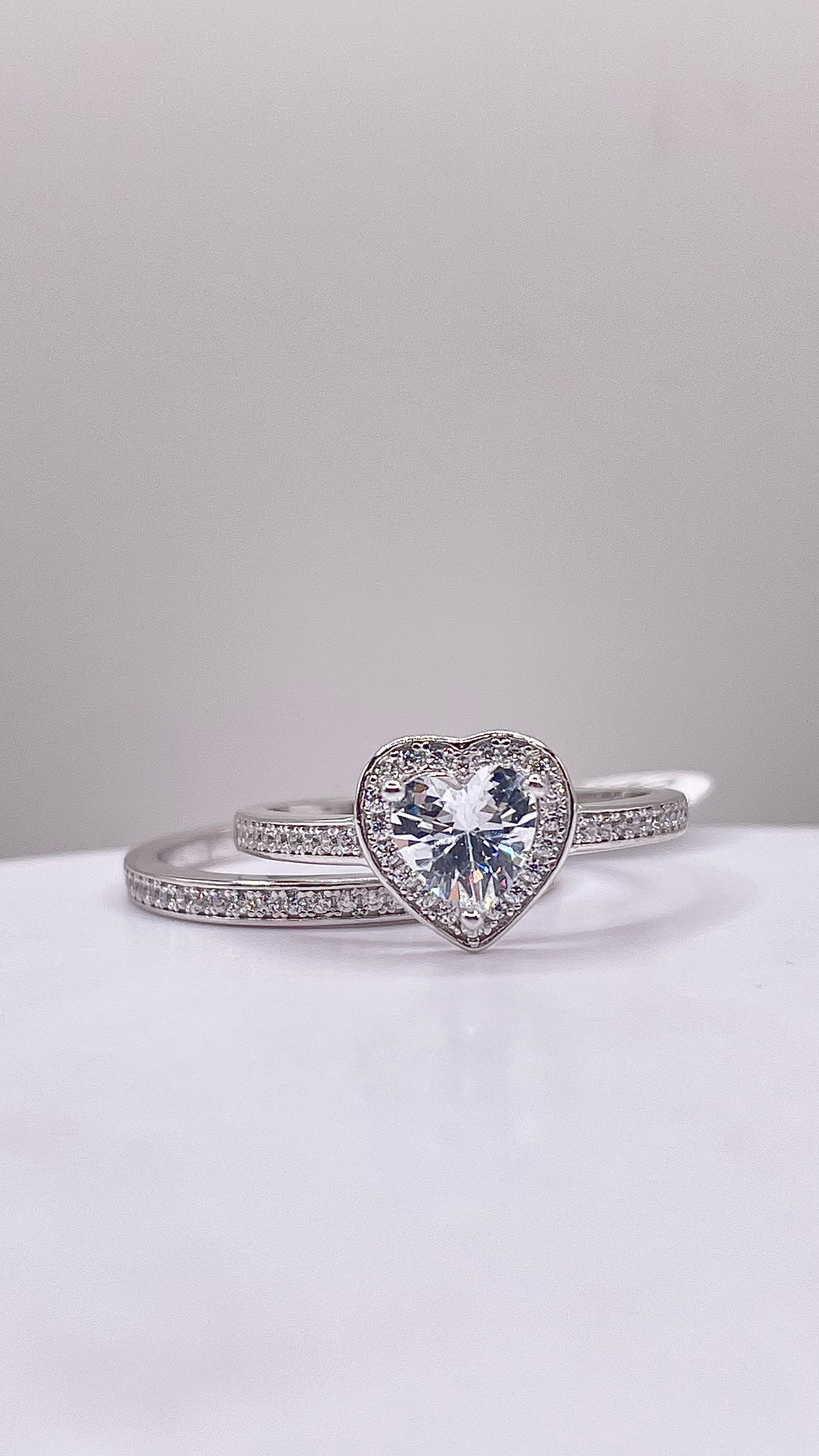Heart Shape Women’s Engagement Ring Set In Silver With CZ