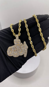 1.69 CT. Natural Diamond Allah Pendent & Rope Chain Combo In 10 KT Yellow Gold
