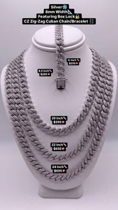 8mm Miami Cuban Link Chain/Bracelet In Silver With CZ