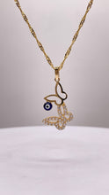 Load image into Gallery viewer, Butterfly Necklace In 10 KT Yellow Gold With CZ &amp; Blue Eye