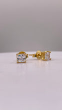 Load image into Gallery viewer, 4.2mm Princess-Cut Cubic Zirconia Stud Earring In 10 KT Yellow Gold