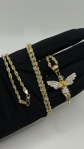 Angel Pendent & Rope Chain Combo In 10 KT Gold