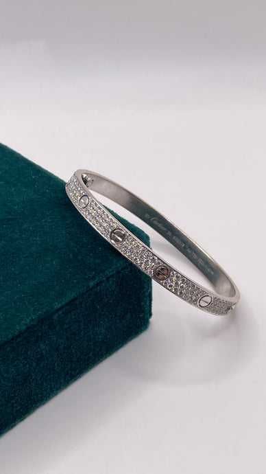 3.50 CT. Natural Diamond 18 KT White Gold Love Bangle
