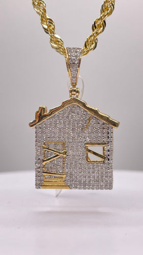 0.93 Ct. Natural Diamond Trap House Pendant In 10 KT Yellow Gold