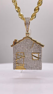 0.93 Ct. Natural Diamond Trap House Pendent In 10 KT Yellow Gold