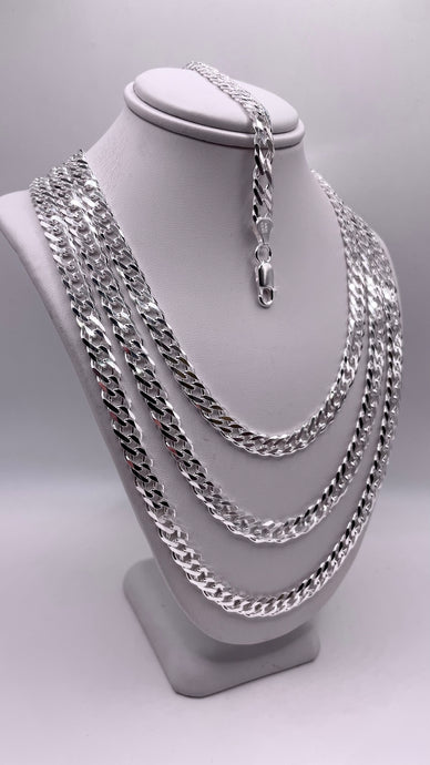 6mm Double Curb Link Chain/Bracelet In Silver