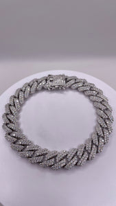 12mm CZ Zig-Zag Cuban Link Chain/Bracelet In Silver