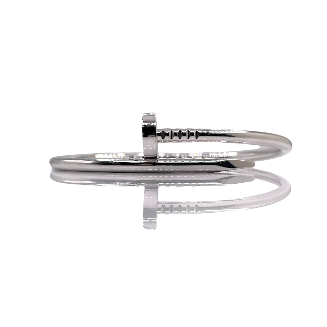 Solid Nail Bangle In 18 KT White Gold