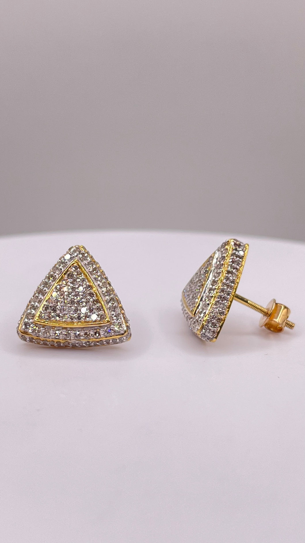 0.90 CT. Natural Diamond Triangle Shape Stud Earrings In 10 KT Yellow Gold