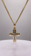 Load image into Gallery viewer, Solid Natural Diamond Cross Pendent &amp; Cuban Link Chain Combo In 10 KT Yellow Gold