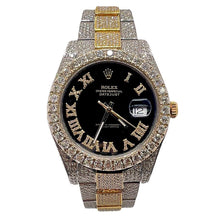 Load image into Gallery viewer, 41mm Two-Tone DateJust Rolex With Diamond Roman Numeral Black Dial
