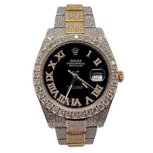 41mm Two-Tone DateJust Rolex With Diamond Roman Numeral Black Dial